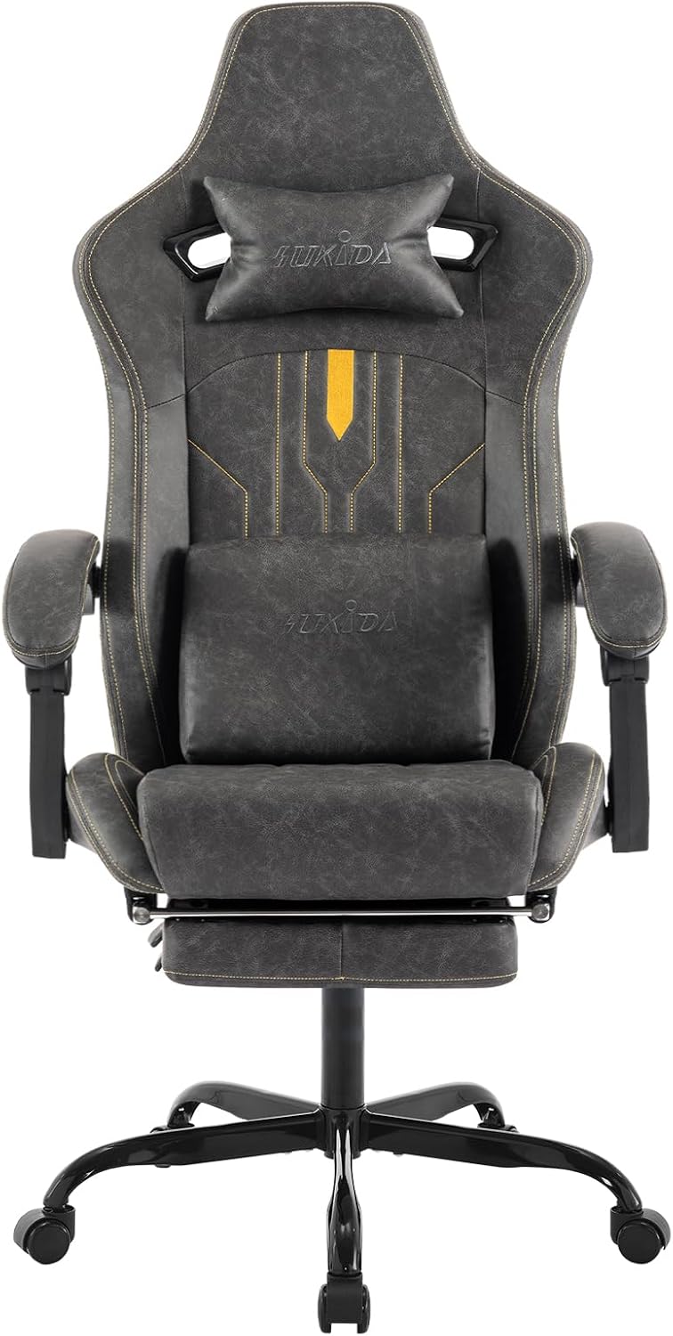 Massage - Sedia da gaming con poggiapiedi, sedia