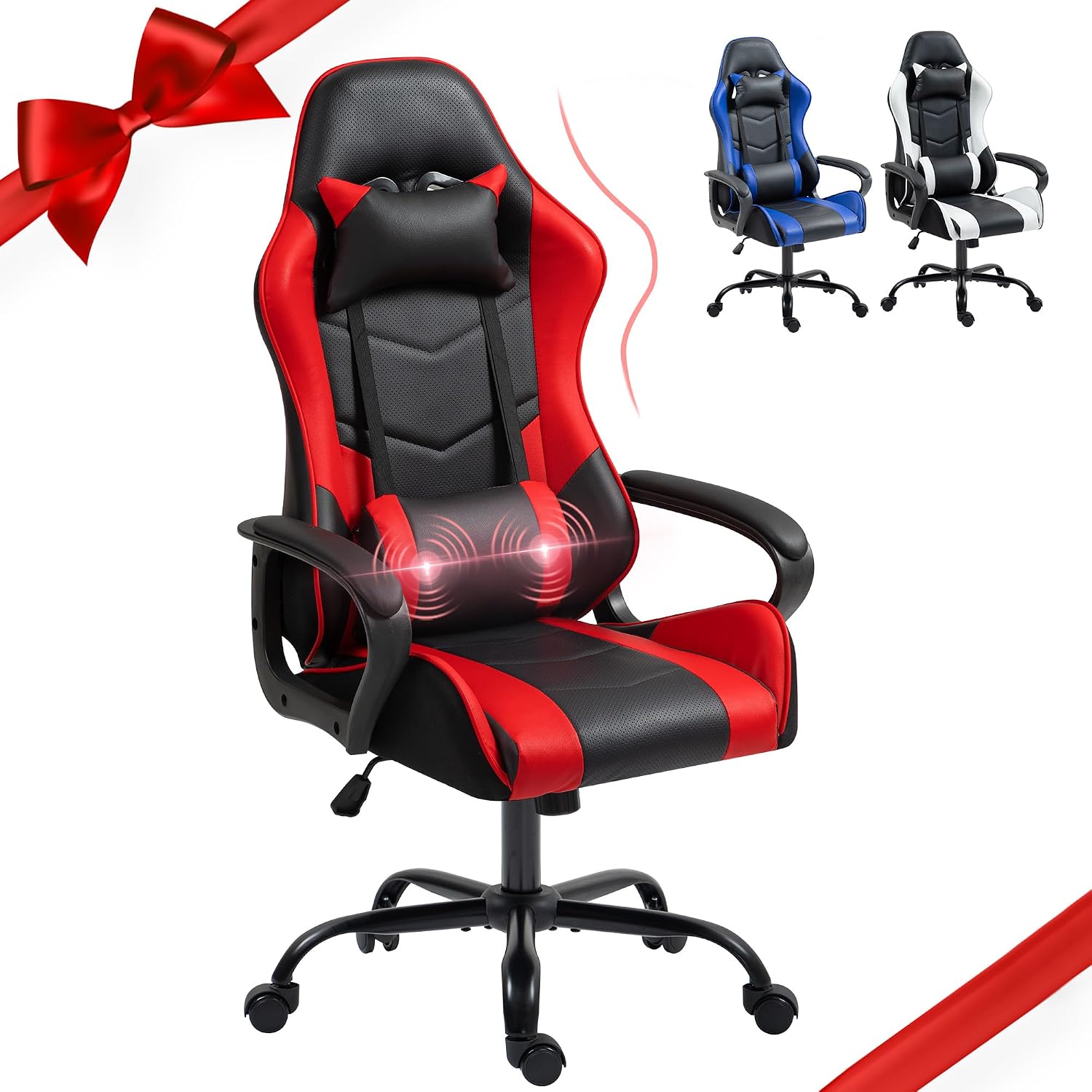 Massage - Sedia da Gaming Ergonomica Rossa con